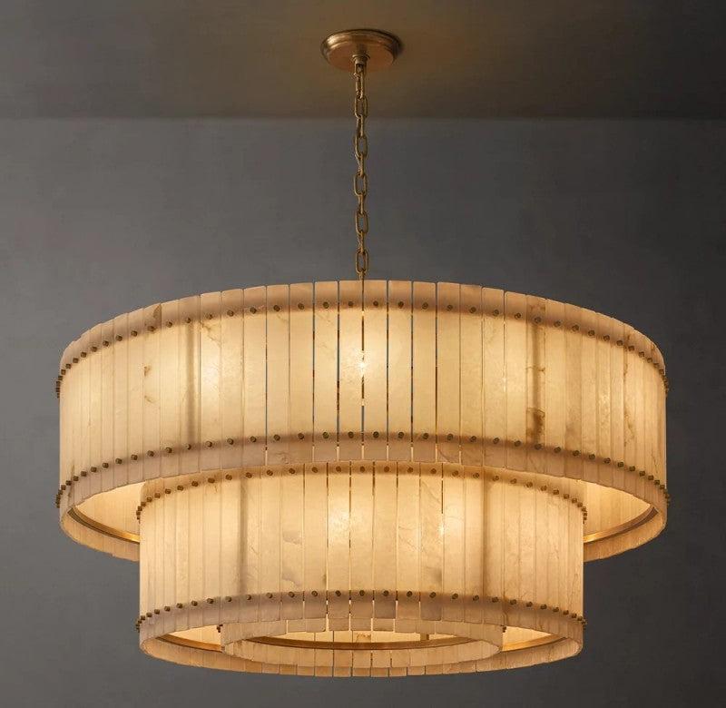 San Marco Alabaster Round 2-Tiered Chandelier - Dawn Lamps