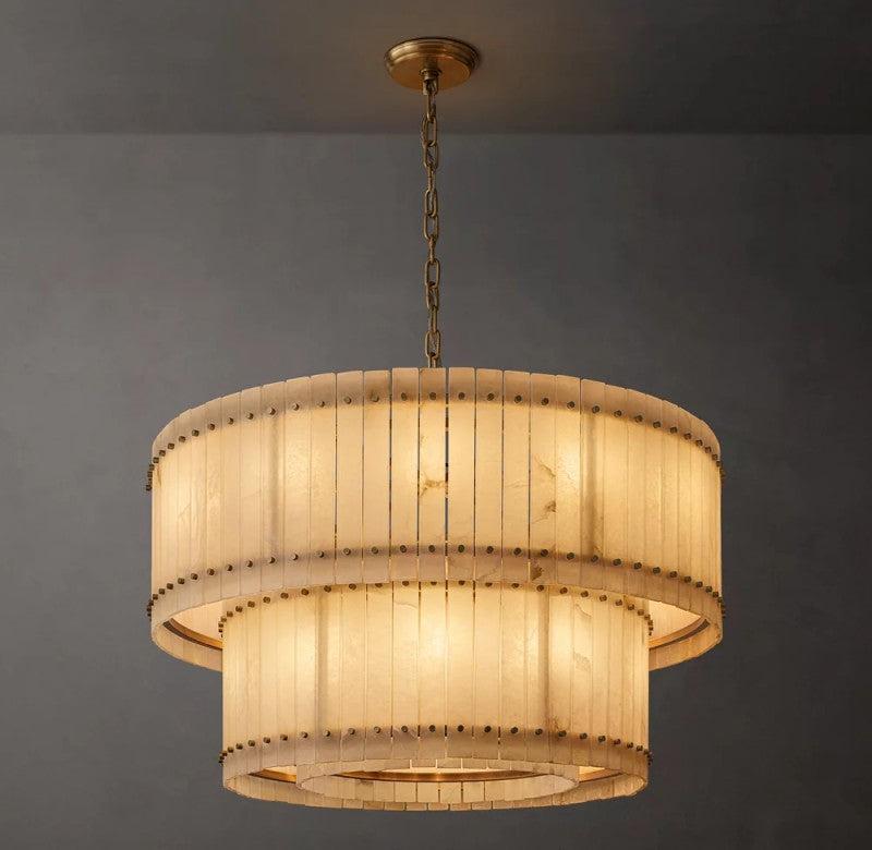 San Marco Alabaster Round 2-Tiered Chandelier - Dawn Lamps