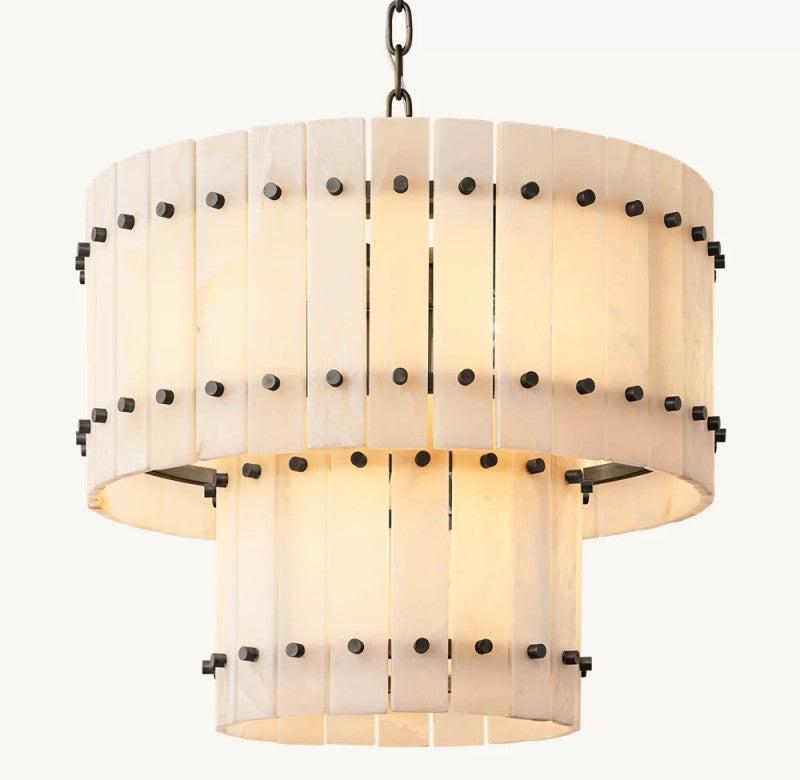 San Marco Alabaster Round 2-Tiered Chandelier - Dawn Lamps