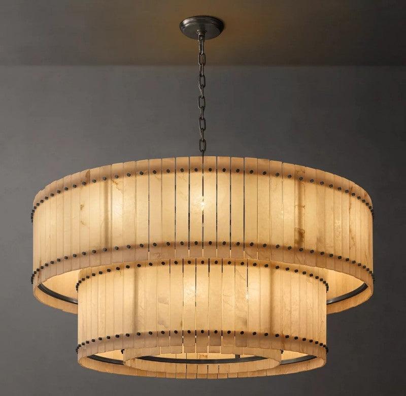 San Marco Alabaster Round 2-Tiered Chandelier - Dawn Lamps