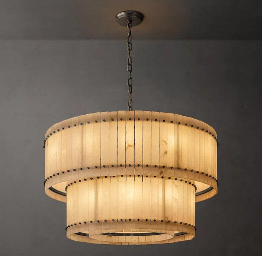 San Marco Alabaster Round 2-Tiered Chandelier - Dawn Lamps