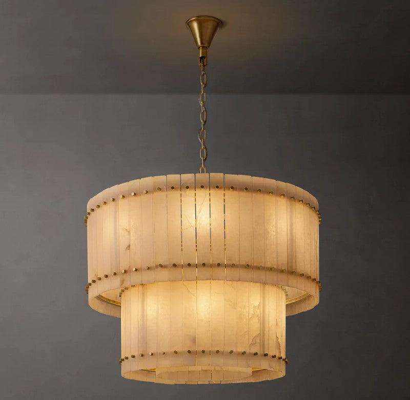 San Marco Alabaster Round 2-Tiered Chandelier - Dawn Lamps