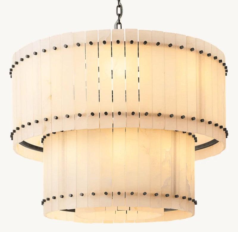 San Marco Alabaster Round 2-Tiered Chandelier - Dawn Lamps