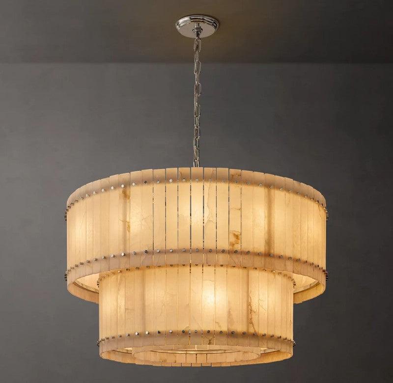 San Marco Alabaster Round 2-Tiered Chandelier - Dawn Lamps