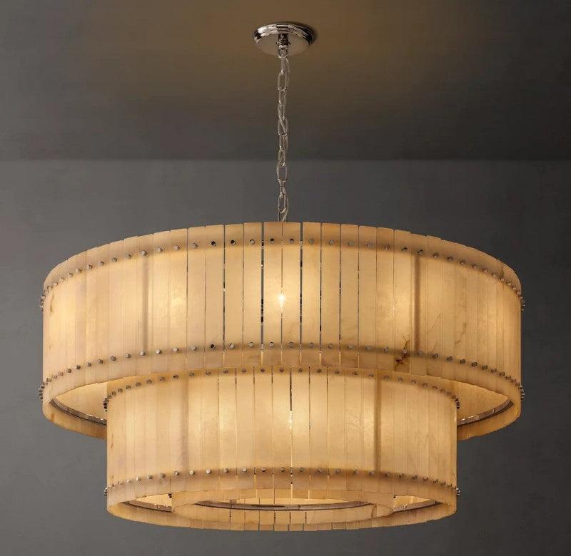 San Marco Alabaster Round 2-Tiered Chandelier - Dawn Lamps