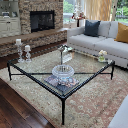 Thaddeus Forged Iron Square Glass Coffee Table - Dawn Lamps