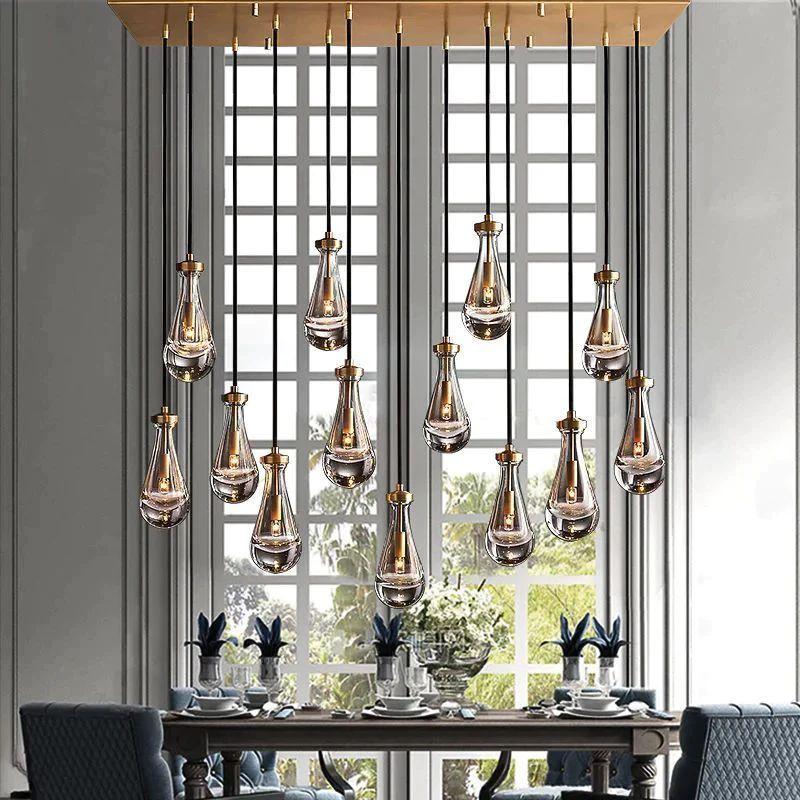 Rain Glass Modern Rectangular Chandelier 54" - Dawn Lamps