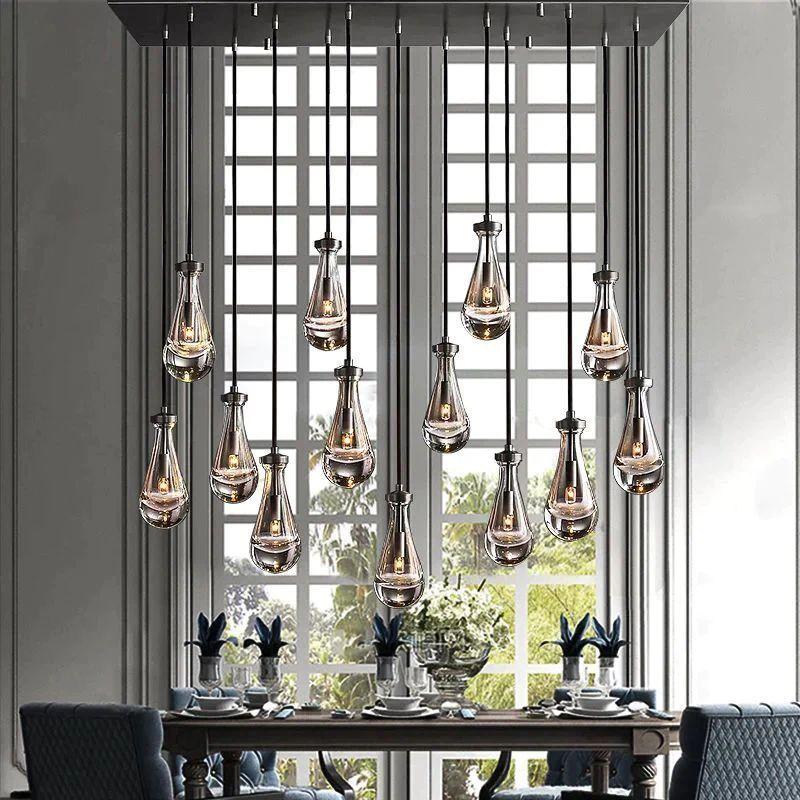Rain Glass Modern Rectangular Chandelier 54" - Dawn Lamps
