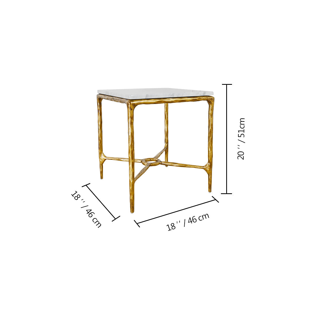 Thaddeus Forged Iron Mabrble Square Side Table 18" 22" Overhang O - Dawn Lamps