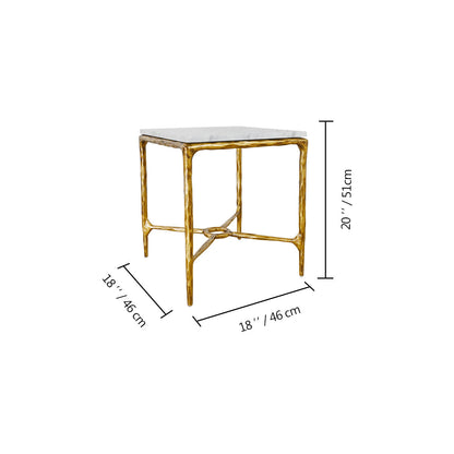 Thaddeus Forged Iron Mabrble Square Side Table 18" 22" Overhang O - Dawn Lamps