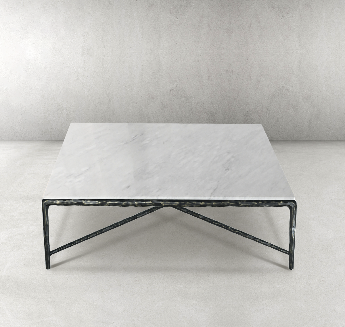 Thaddeus Forged Iron Marble Square Coffee Table 36" 48" 60" - Dawn Lamps