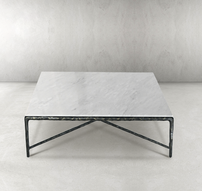 Thaddeus Forged Iron Marble Square Coffee Table 36" 48" 60" - Dawn Lamps