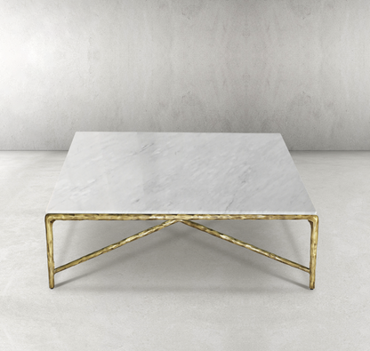 Thaddeus Forged Iron Marble Square Coffee Table 36" 48" 60" - Dawn Lamps