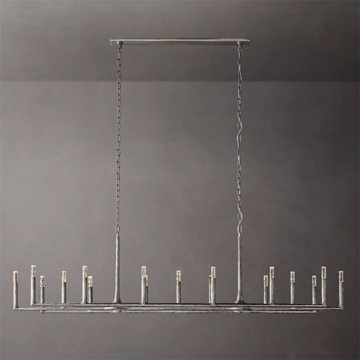 Thadeus Forged Brass Linear Chandelier 96" - Dawn Lamps