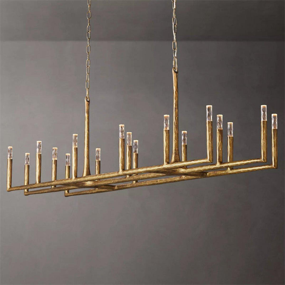 Thadeus Forged Brass Linear Chandelier 96" - Dawn Lamps