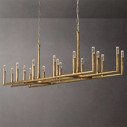 Thadeus Forged Brass Linear Chandelier 96" - Dawn Lamps