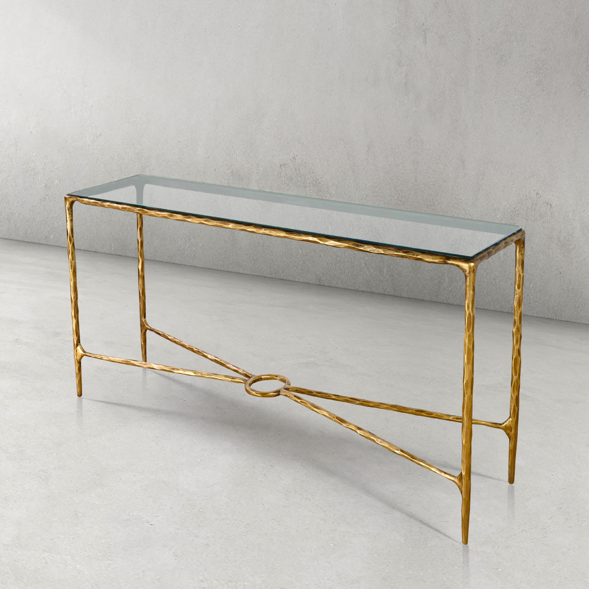 Thaddeus Forged Iron Rectangle Glass Console Table 60" 72" - Dawn Lamps