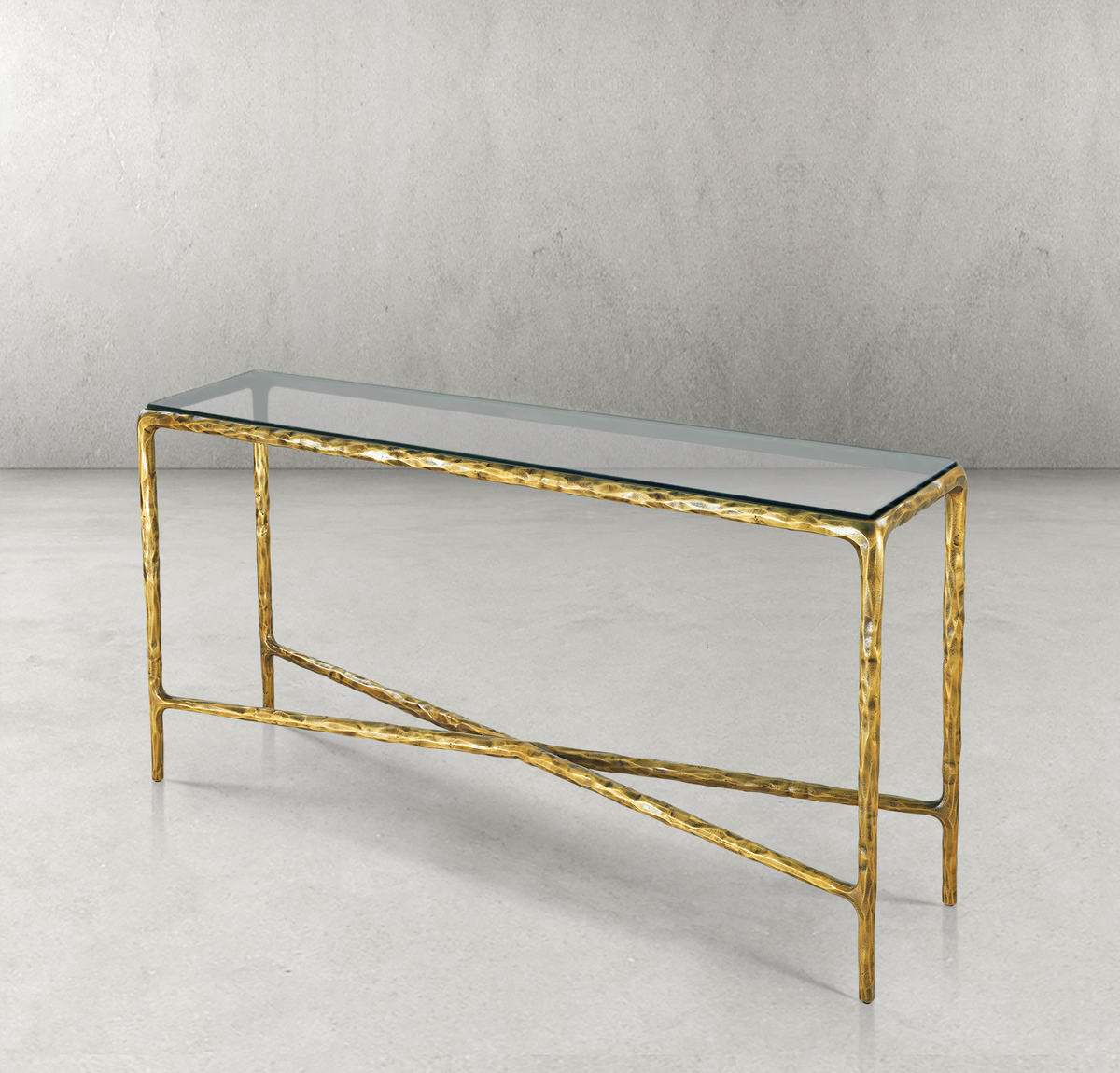 Thaddeus Forged Iron Rectangle Glass Console Table 60" 72" - Dawn Lamps