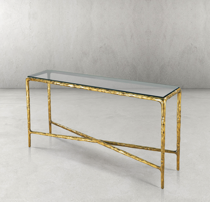 Thaddeus Forged Iron Rectangle Glass Console Table 60" 72" - Dawn Lamps