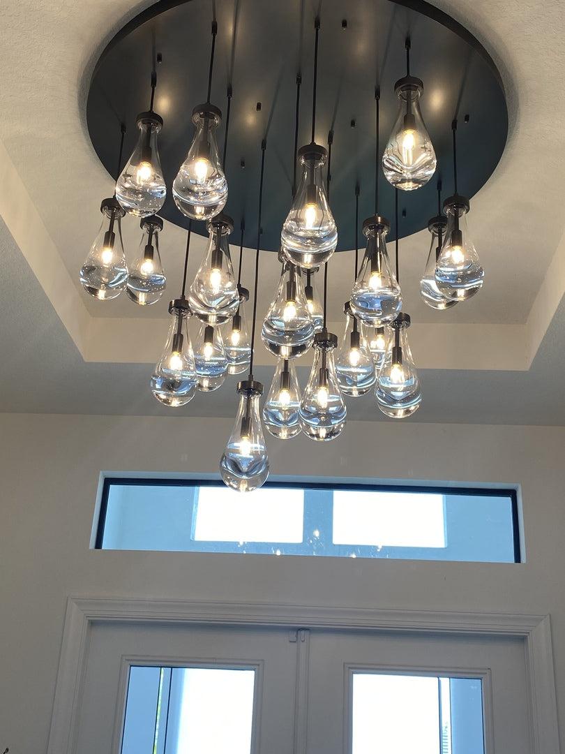Rain Modern Round Glass Chandelier 36" - Dawn Lamps
