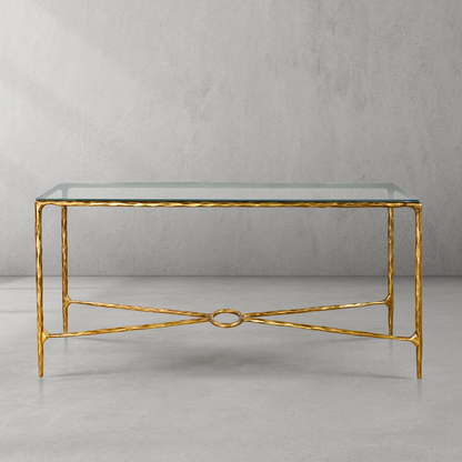 Thaddeus Forged Iron Rectangle Glass Console Table 60" 72" - Dawn Lamps