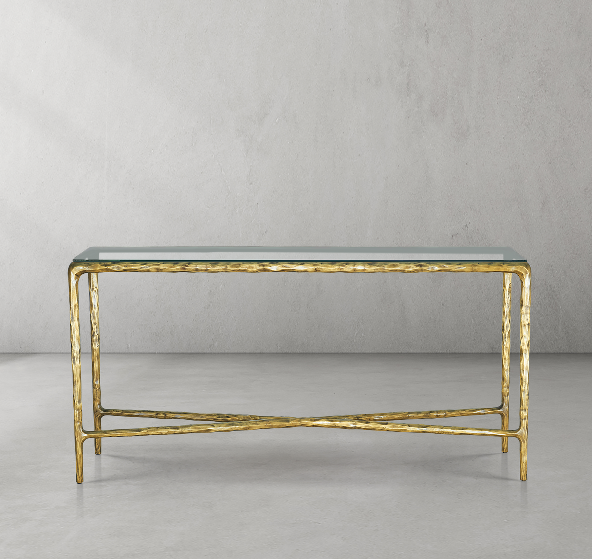 Thaddeus Forged Iron Rectangle Glass Console Table 60" 72" - Dawn Lamps