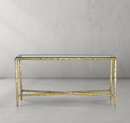 Thaddeus Forged Iron Rectangle Glass Console Table 60" 72" - Dawn Lamps